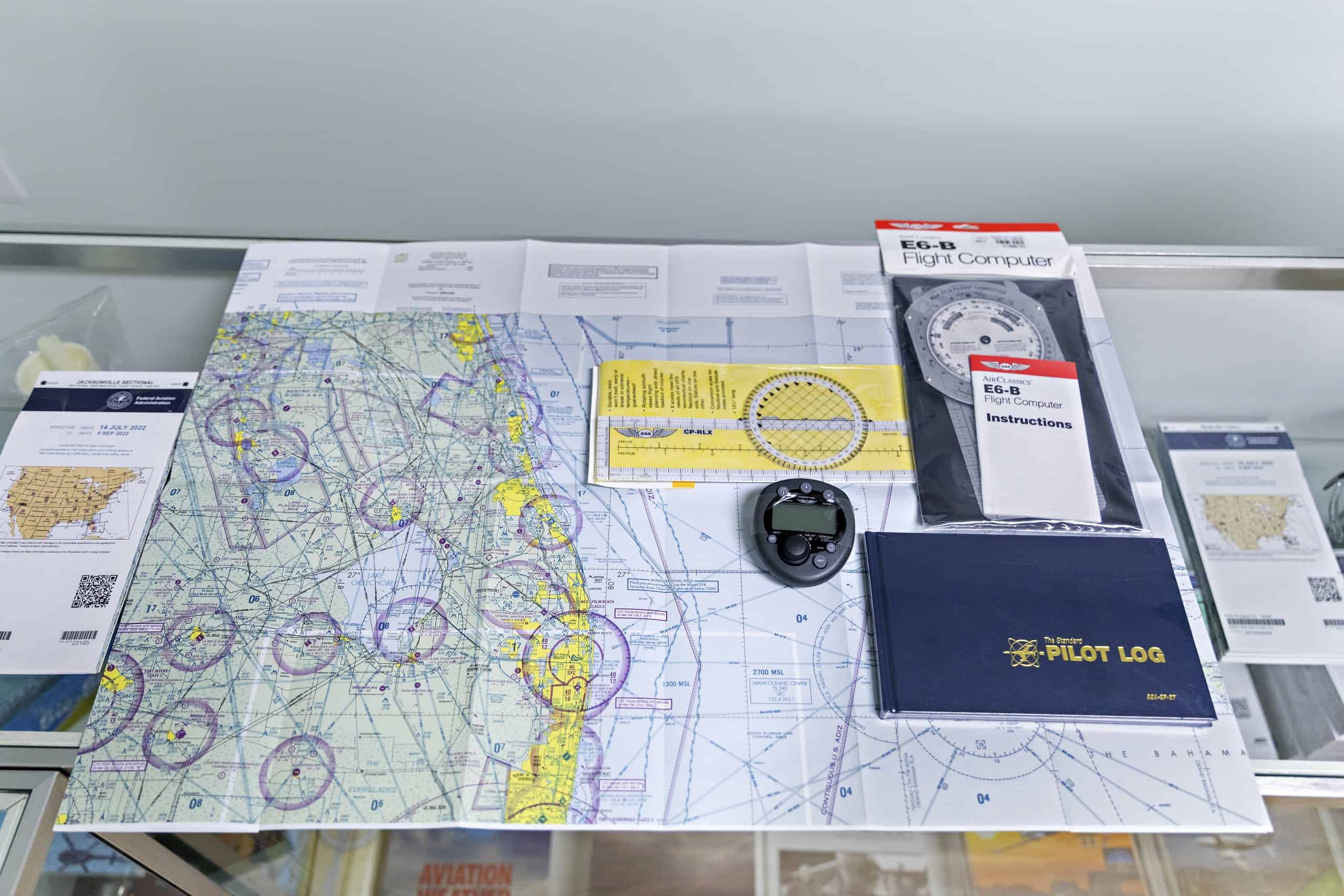 Flight navigation map with flight logbook and instruments